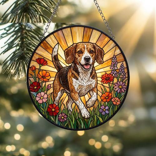 Custom Beagle Wildflowers Glass Suncatcher: Dog Mom Window Decor - image 2