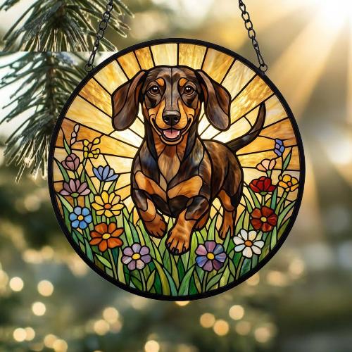 Custom Dachshund  Wildflowers Glass Suncatcher: Dog Mom Window Decor - image 2