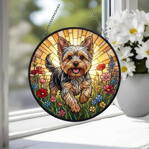Custom Yorkshire Terrier Wildflowers Glass Suncatcher: Dog Mom Window Decor - image 3