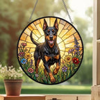 Custom Doberman Pinscher Wildflowers Glass Suncatcher: Dog Mom Window Decor - image 3