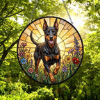 Custom Doberman Pinscher Wildflowers Glass Suncatcher: Dog Mom Window Decor