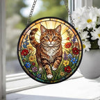 Custom Domestic Shorthair  Wildflowers Glass Suncatcher: Cat Mom Window Decor - image 2