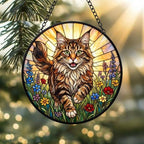 Custom Maine Coon  Wildflowers Glass Suncatcher: Cat Mom Window Decor - image 2
