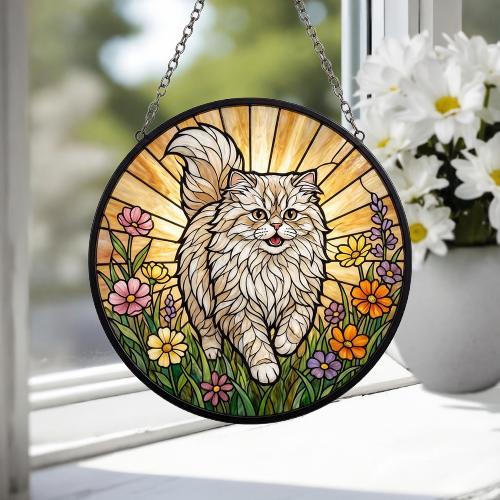 Custom Persian  cat   Wildflowers Glass Suncatcher: Cat Mom Window Decor - image 4