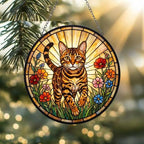 Custom Bengal  Wildflowers Glass Suncatcher: Cat Mom Window Decor - image 2