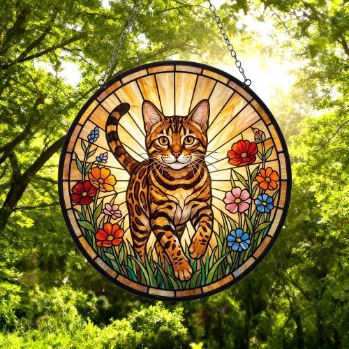 Custom Bengal  Wildflowers Glass Suncatcher: Cat Mom Window Decor - image 3
