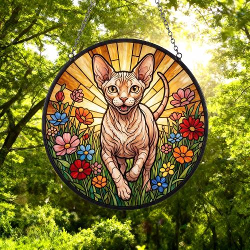 Custom Sphynx cat  Wildflowers Glass Suncatcher: Cat Mom Window Decor - image 2