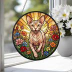 Custom Sphynx cat  Wildflowers Glass Suncatcher: Cat Mom Window Decor - image 6