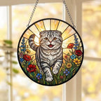 Custom Scottish Fold  cat  Wildflowers Glass Suncatcher: Cat Mom Window Decor - image 4