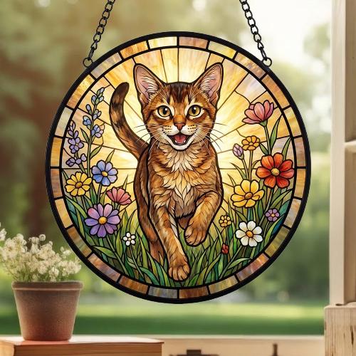 Custom Abyssinian cat  Wildflowers Glass Suncatcher: Cat Mom Window Decor - image 3