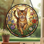 Custom Abyssinian cat  Wildflowers Glass Suncatcher: Cat Mom Window Decor - image 3