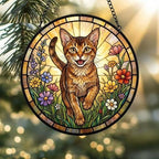 Custom Abyssinian cat  Wildflowers Glass Suncatcher: Cat Mom Window Decor - image 2