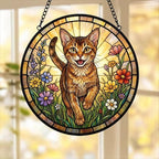 Custom Abyssinian cat  Wildflowers Glass Suncatcher: Cat Mom Window Decor