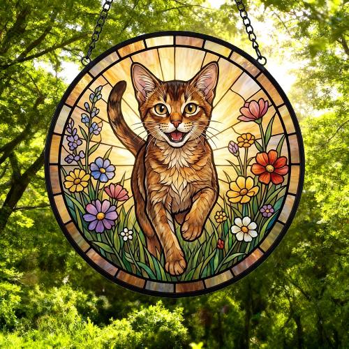 Custom Abyssinian cat  Wildflowers Glass Suncatcher: Cat Mom Window Decor - image 5