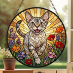 Custom Devon Rex cat  Wildflowers Glass Suncatcher: Cat Mom Window Decor - image 3