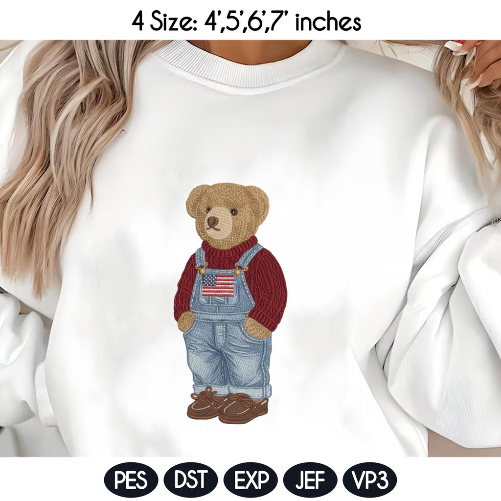 American Bear Embroidery Design, Teddy Bear Couple Machine Embroidery Pattern, Fashion Bear Machine File, Holiday Bear, Instant Download - image 6