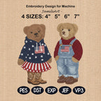 American Bear Embroidery Design, Teddy Bear Couple Machine Embroidery Pattern, Fashion Bear Machine File, Holiday Bear, Instant Download
