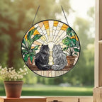 Custom Couple Persian Cats Glass Suncatcher, Cat Plant Window Hanging, Cat Mom Gift, Cat Monstera Suncatcher, Plant Lover Gift - image 3