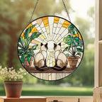 Custom Couple Siamese Cats Glass Suncatcher, Cat Plant Window Hanging, Cat Mom Gift, Cat Monstera Suncatcher, Plant Lover Gift - image 3