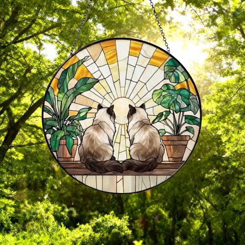 Custom Couple Himalayan cats Glass Suncatcher, Cat Plant Window Hanging, Cat Mom Gift, Cat Monstera Suncatcher, Plant Lover Gift - image 5