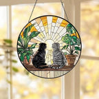 Custom Couple Scottish Fold cat Glass Suncatcher, Cat Plant Window Hanging, Cat Mom Gift, Cat Monstera Suncatcher, Plant Lover Gift - image 5