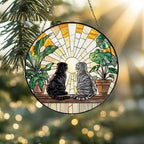 Custom Couple Scottish Fold cat Glass Suncatcher, Cat Plant Window Hanging, Cat Mom Gift, Cat Monstera Suncatcher, Plant Lover Gift - image 2