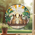 Custom Couple  French Bulldog dog Glass Suncatcher, dog Plant Window Hanging, dog Mom Gift, dog Monstera Suncatcher, Plant Lover Gift - image 3