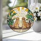 Custom Couple  Golden Retriever  dog Glass Suncatcher, dog Plant Window Hanging, dog Mom Gift, dog Monstera Suncatcher, Plant Lover Gift - image 4