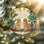 Custom Couple  Golden Retriever  dog Glass Suncatcher, dog Plant Window Hanging, dog Mom Gift, dog Monstera Suncatcher, Plant Lover Gift - image 2