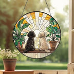 Custom Couple  Poodle  dog Glass Suncatcher, dog Plant Window Hanging, dog Mom Gift, dog Monstera Suncatcher, Plant Lover Gift - image 3