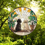 Custom Couple  Poodle  dog Glass Suncatcher, dog Plant Window Hanging, dog Mom Gift, dog Monstera Suncatcher, Plant Lover Gift - image 5