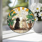 Custom Couple  Poodle  dog Glass Suncatcher, dog Plant Window Hanging, dog Mom Gift, dog Monstera Suncatcher, Plant Lover Gift - image 4
