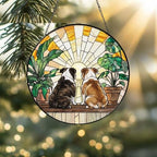 Custom Couple  Bulldog dog Glass Suncatcher, dog Plant Window Hanging, dog Mom Gift, dog Monstera Suncatcher, Plant Lover Gift - image 2