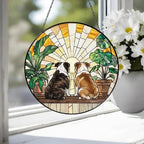 Custom Couple  Bulldog dog Glass Suncatcher, dog Plant Window Hanging, dog Mom Gift, dog Monstera Suncatcher, Plant Lover Gift - image 4