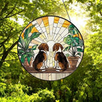 Custom Couple  Beagle dog Glass Suncatcher, dog Plant Window Hanging, dog Mom Gift, dog Monstera Suncatcher, Plant Lover Gift - image 5