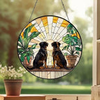 Custom Couple Rottweiler dog Glass Suncatcher, dog Plant Window Hanging, dog Mom Gift, dog Monstera Suncatcher, Plant Lover Gift - image 3