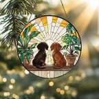 Custom Couple Dachshund dog Glass Suncatcher, dog Plant Window Hanging, dog Mom Gift, dog Monstera Suncatcher, Plant Lover Gift - image 2