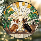 Custom Couple Pembroke Welsh Corgi  Glass Suncatcher, dog Plant Window Hanging, dog Mom Gift, dog Monstera Suncatcher, Plant Lover Gift - image 2
