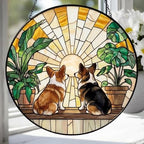 Custom Couple Pembroke Welsh Corgi  Glass Suncatcher, dog Plant Window Hanging, dog Mom Gift, dog Monstera Suncatcher, Plant Lover Gift - image 4