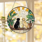 Custom Couple Labrador Retriever dog Glass Suncatcher, dog Plant Window Hanging, dog Mom Gift, dog Monstera Suncatcher, Plant Lover Gift