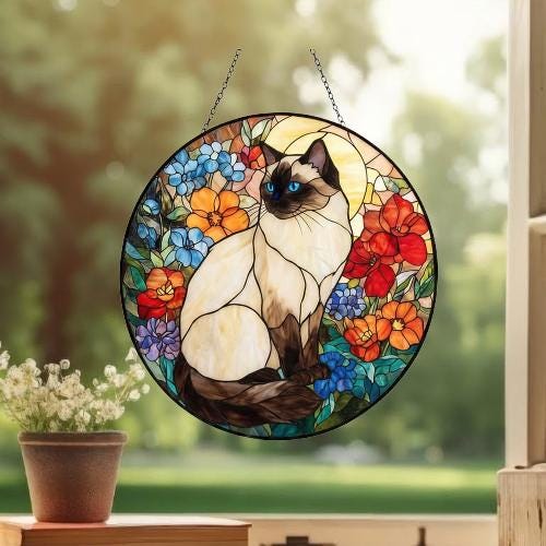 Custom Ragdoll Cat Suncatcher, Floral Grey Cat Window Hanging,  Cat Mom Gift, Unique Gift, Cat Lovers, Animal Decor - image 3