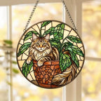 Custom Maine Coon Cat Stained Glass Window Hanging for Plant Lovers, Cozy Sunlit Home and Garden Decor, gift for cat lover - image 2