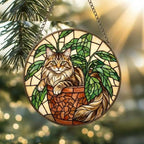 Custom Maine Coon Cat Stained Glass Window Hanging for Plant Lovers, Cozy Sunlit Home and Garden Decor, gift for cat lover - image 4