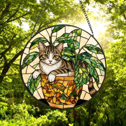 Custom Domestic Shorthair Cat Stained Glass Window Hanging for Plant Lovers, Cozy Sunlit Home and Garden Decor, gift for cat lover - image 5