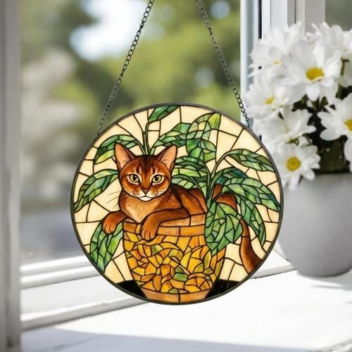 Custom Abyssinian  Cat Stained Glass Window Hanging for Plant Lovers, Cozy Sunlit Home and Garden Decor, gift for cat lover - image 3