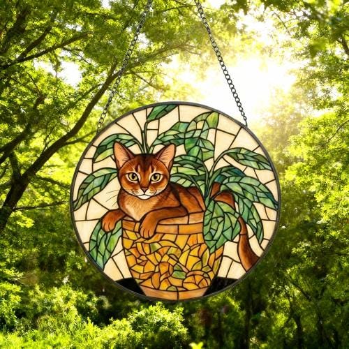 Custom Abyssinian  Cat Stained Glass Window Hanging for Plant Lovers, Cozy Sunlit Home and Garden Decor, gift for cat lover - image 4