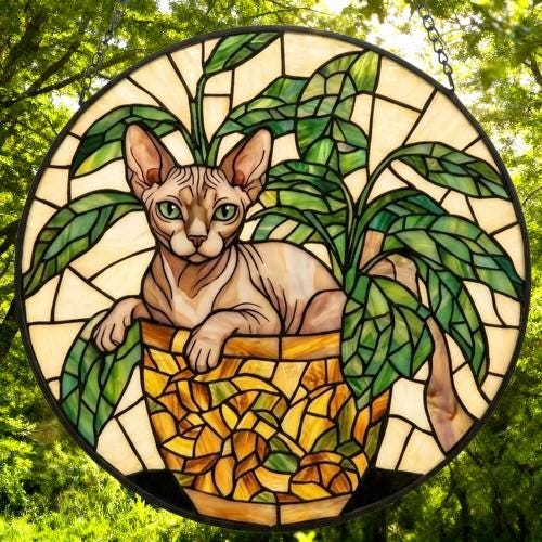 Custom Sphynx  Cat Stained Glass Window Hanging for Plant Lovers, Cozy Sunlit Home and Garden Decor, gift for cat lover - image 4