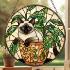 Custom Siamese Cat Stained Glass Window Hanging for Plant Lovers, Cozy Sunlit Home and Garden Decor, gift for cat lover - image 4