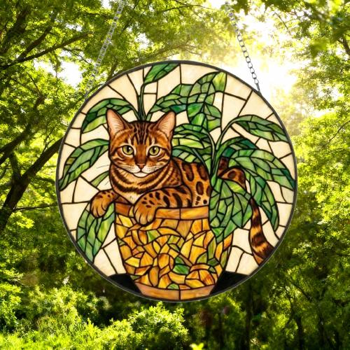 Custom Bengal  Cat Stained Glass Window Hanging for Plant Lovers, Cozy Sunlit Home and Garden Decor, gift for cat lover - image 5