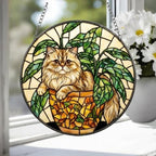 Custom Persian Cat Stained Glass Window Hanging for Plant Lovers, Cozy Sunlit Home and Garden Decor, gift for cat lover - image 3